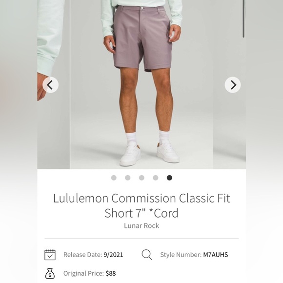 Lululemon Men’s Commission Classic Fit Short 7" *Cord- Lunar Rock/ Size 31 - Picture 6 of 8